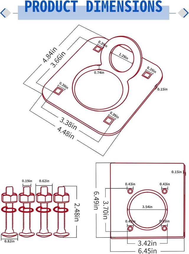 Alt view image 6 of 6 - 4-Pack Recessed D-Ring Tie Down Anchors Kit, Heavy Duty 6,000 lb Capacity