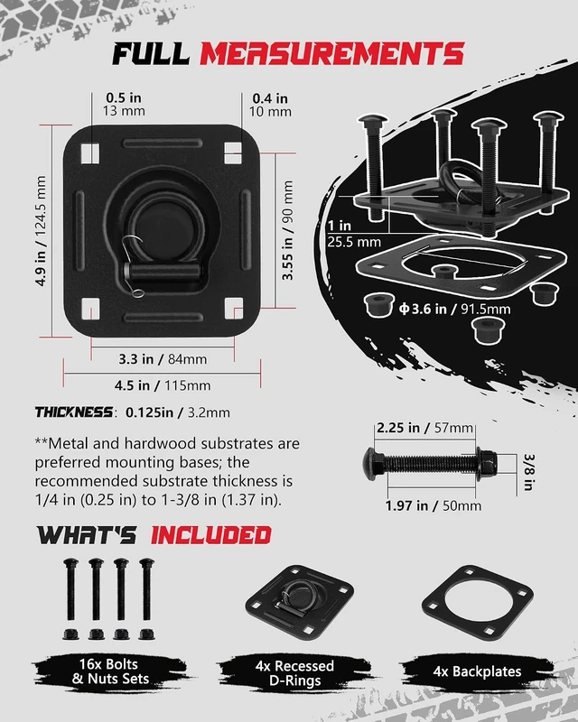 Alt view image 2 of 6 - Recessed 1/2" D-Ring Tie Down Anchors 4 Pack for Trailers, Black