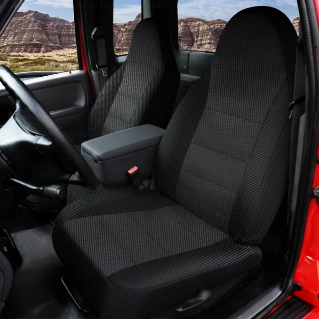 Main image of 2Pcs Front 60/40 Cloth High Back Bench Seat Cover for Ford Ranger XLT & Mazda B-Series 1998 1999 2000 2001 2002 2003-Without Console Cover-Black