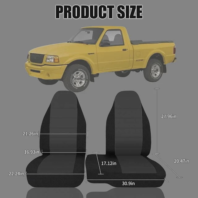Alt view image 4 of 7 - 2Pcs Front 60/40 Cloth High Back Bench Seat Cover for Ford Ranger XLT & Mazda B-Series 1998 1999 2000 2001 2002 2003-Without Console Cover-Black