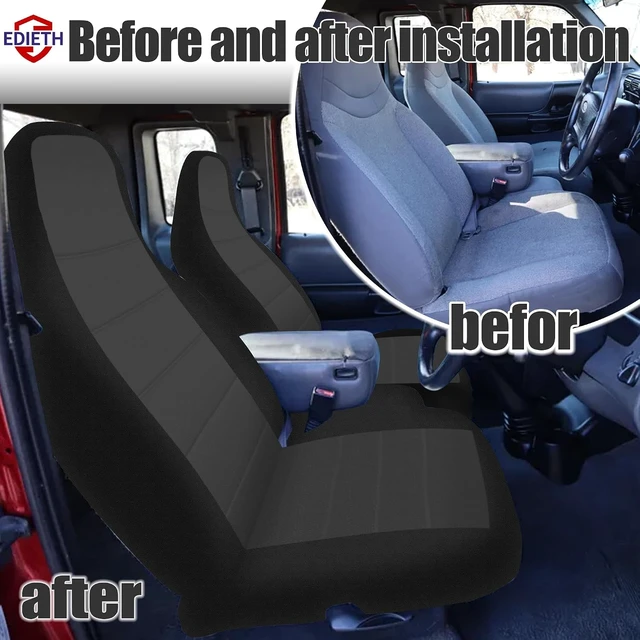 Alt view image 6 of 7 - 2Pcs Front 60/40 Cloth High Back Bench Seat Cover for Ford Ranger XLT & Mazda B-Series 1998 1999 2000 2001 2002 2003-Without Console Cover-Black