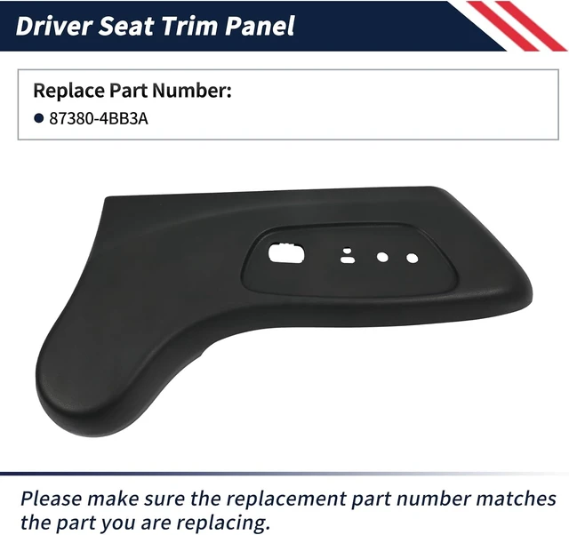 Alt view image 3 of 7 - 87380-4BB3A Driver Seat Trim Panel Compatible with Nissan Rogue 2014 2015 2016 2017 2018 2019 2020, Automatic Left Side Front Seat Outer Trim Finisher