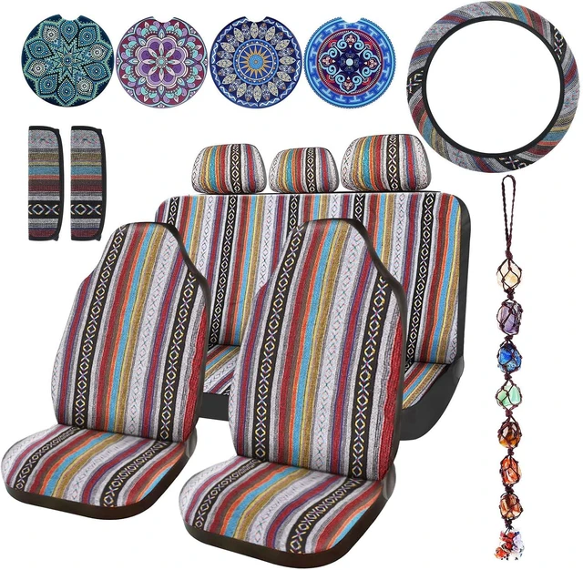 Main image of 14 Pcs Baja Saddle Blanket Car Seat Covers Full Set, Stripe Style