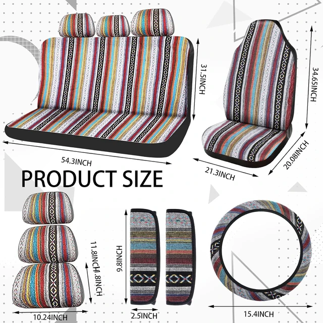 Alt view image 3 of 7 - 14 Pcs Baja Saddle Blanket Car Seat Covers Full Set, Stripe Style