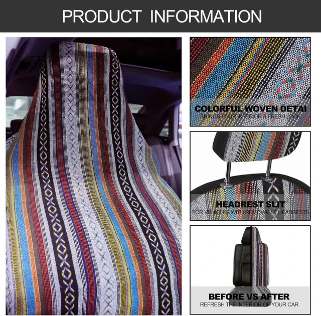 Alt view image 5 of 7 - 14 Pcs Baja Saddle Blanket Car Seat Covers Full Set, Stripe Style