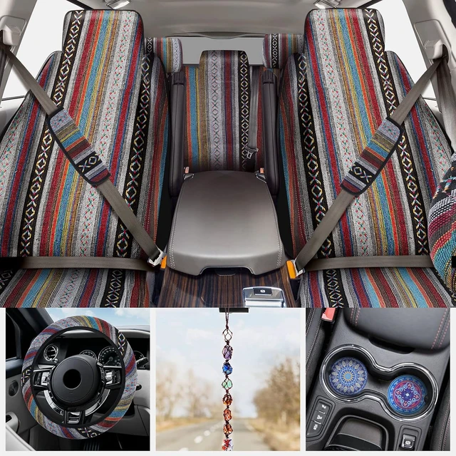 Alt view image 7 of 7 - 14 Pcs Baja Saddle Blanket Car Seat Covers Full Set, Stripe Style