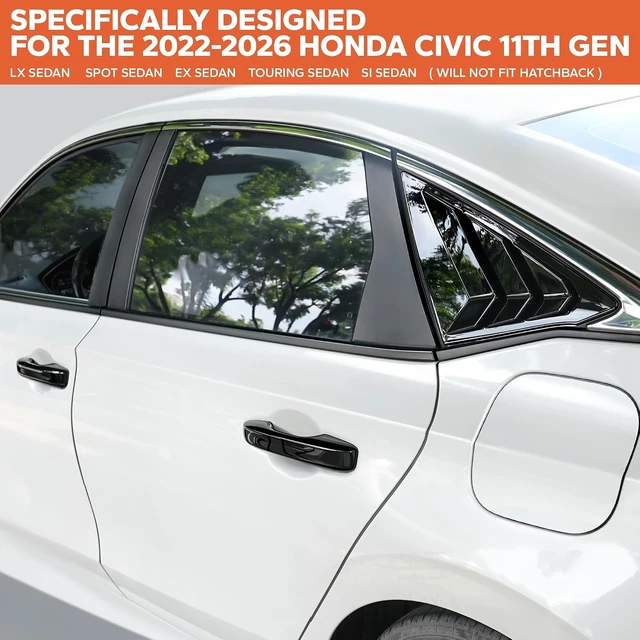 Alt view image 2 of 6 - for 11th Gen Honda Civic Accessories 2022-2026, 6pcs Exterior Trim Set - Door Handle Covers&Triangle Window Covers (Glossy Black)