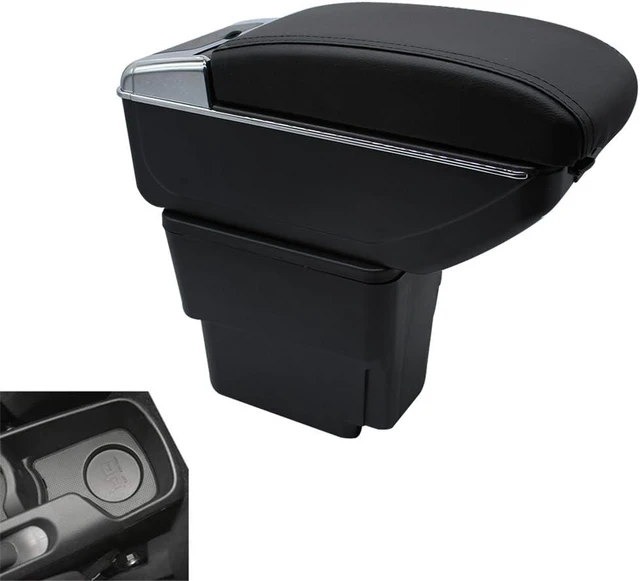 Alt view image 2 of 7 - Armrest Box for Kia Rio 2012-2016 Double Layer Front Center Console Black Leather with Charging 7 USB Ports