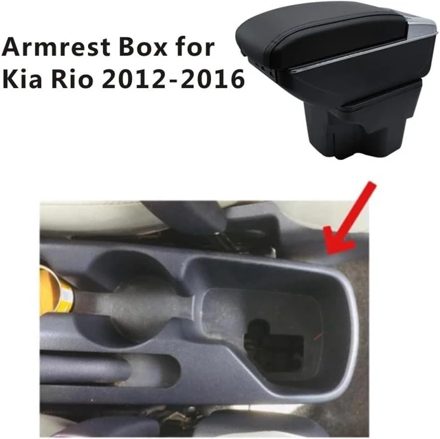 Alt view image 3 of 7 - Armrest Box for Kia Rio 2012-2016 Double Layer Front Center Console Black Leather with Charging 7 USB Ports