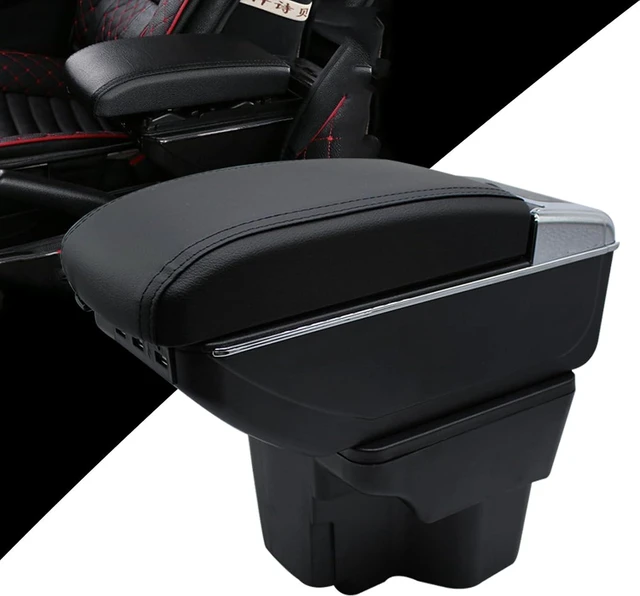 Main image of Armrest Box for Kia Rio 2012-2016 Double Layer Front Center Console Black Leather with Charging 7 USB Ports