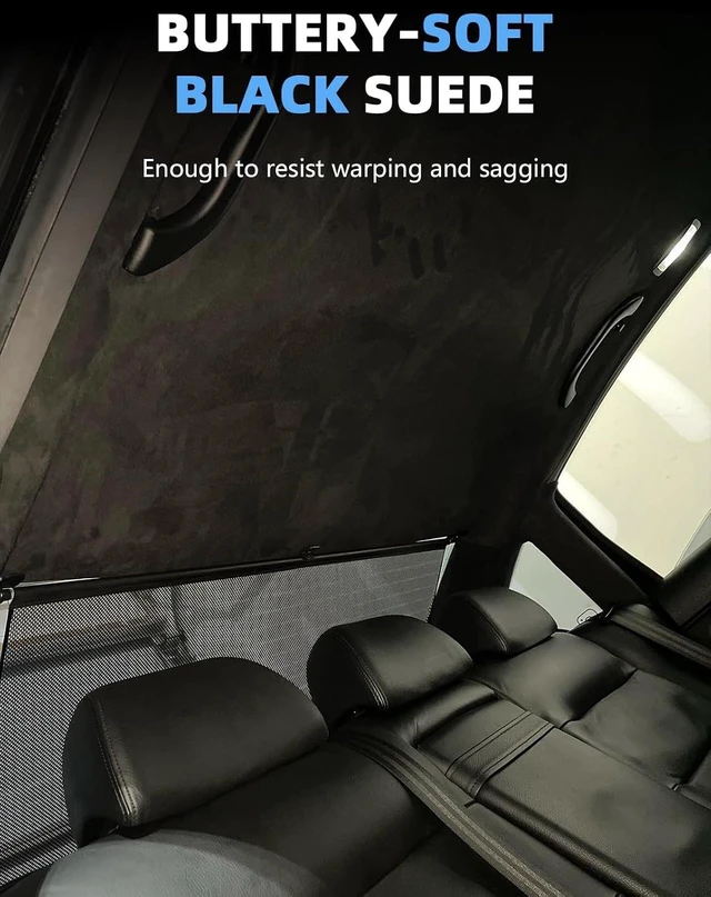 Alt view image 3 of 7 - Black Suede Headliner Fabric - 96" L × 60" W Auto Head Liners, Fabric Tube Packaging with Foam Backing for Cars, Trucks, SUVs, RVs, Boats - Home Repair/DIY Headliner Material