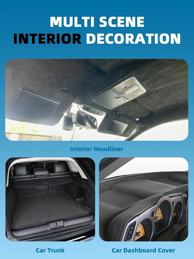 Alt view image 7 of 7 - Black Suede Headliner Fabric - 96" L × 60" W Auto Head Liners, Fabric Tube Packaging with Foam Backing for Cars, Trucks, SUVs, RVs, Boats - Home Repair/DIY Headliner Material
