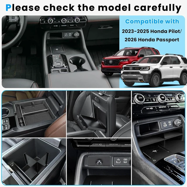 Alt view image 2 of 7 - 5PCS Center Console Organizer Compatible with 2023-2026 Honda Pilot/2026 Honda Passport Drawer Storage Tray Armrest Divider Tray &Insert Hidden Storage Box Interior Accessories