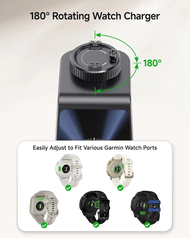 Alt view image 2 of 7 - Charger for Garmin Watch and iPhone, 3 in 1 Wireless Charging Station