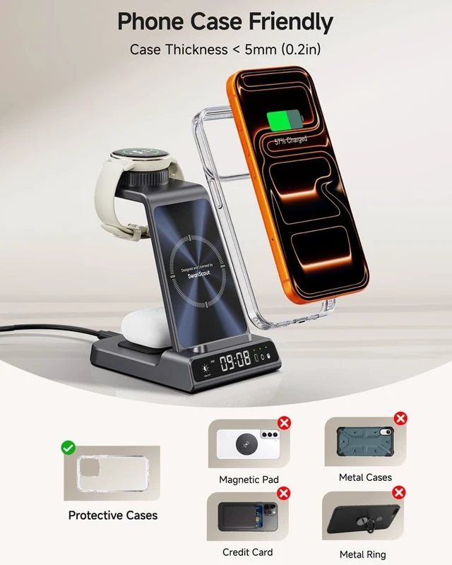 Alt view image 4 of 7 - Charger for Garmin Watch and iPhone, 3 in 1 Wireless Charging Station