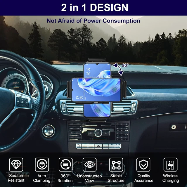 Alt view image 2 of 7 - 15W Qi Wireless Car Charger Auto-Rotating Dual Coils Fast Charging Vent/Dashboard Phone Mount Holder for Galaxy Z Fold 8u/7/6/S24, iPhone 17/16/15/14 Pro Max, Google Pixel 8/7 Pro (L)