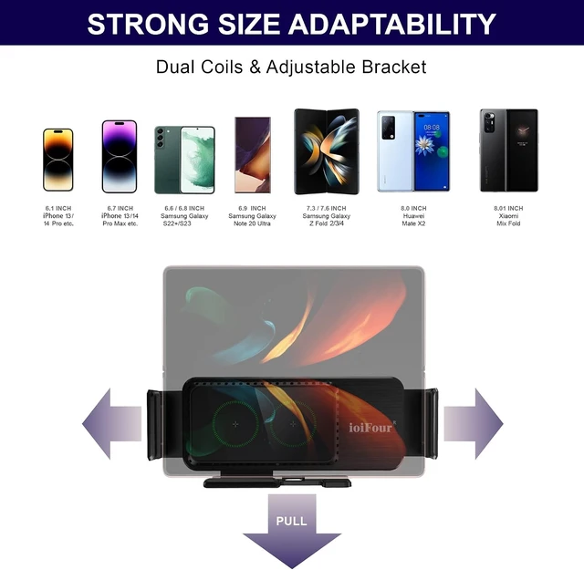 Alt view image 6 of 7 - 15W Qi Wireless Car Charger Auto-Rotating Dual Coils Fast Charging Vent/Dashboard Phone Mount Holder for Galaxy Z Fold 8u/7/6/S24, iPhone 17/16/15/14 Pro Max, Google Pixel 8/7 Pro (L)