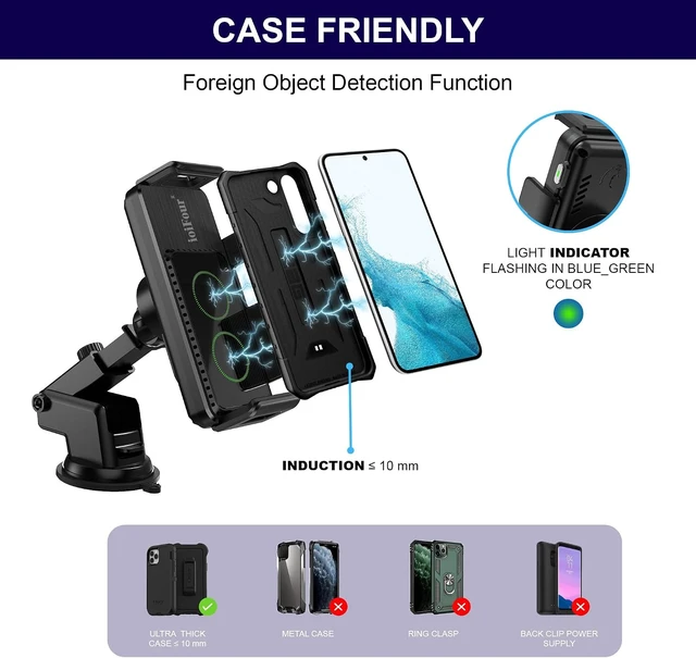 Alt view image 7 of 7 - 15W Qi Wireless Car Charger Auto-Rotating Dual Coils Fast Charging Vent/Dashboard Phone Mount Holder for Galaxy Z Fold 8u/7/6/S24, iPhone 17/16/15/14 Pro Max, Google Pixel 8/7 Pro (L)