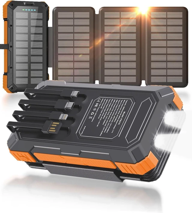 Main image of Solar Charger Power Bank 49800mAh with 4 Built-in Cables & 4 Foldable Panels, 22.5W Fast Portable Phone Charger, External Battery Pack with USB-C in/Output & Flashlight for Outdoor Camping