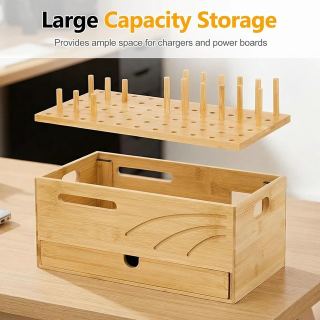 Alt view image 2 of 7 - Office Charging Station Organizer: 2 Layer Charger Holder (Natural)