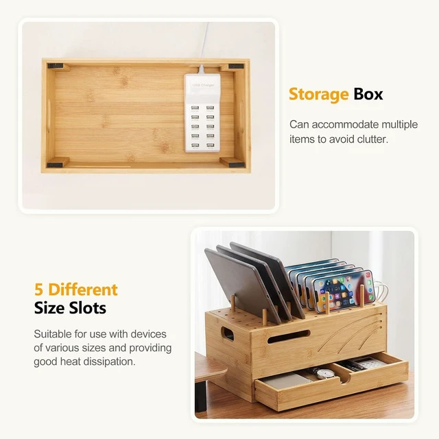 Alt view image 5 of 7 - Office Charging Station Organizer: 2 Layer Charger Holder (Natural)