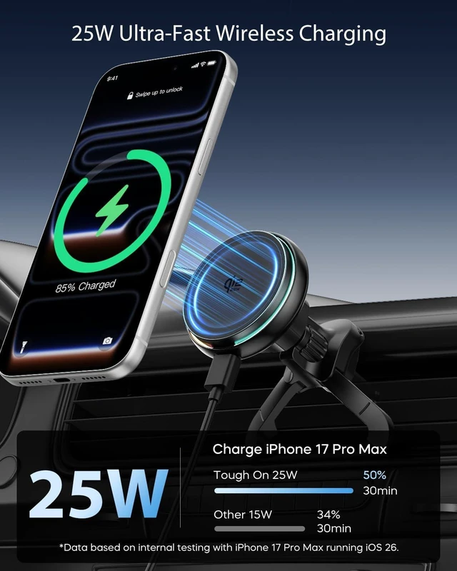 Alt view image 2 of 7 - Qi2.2 25W for MagSafe Car Mount Charger, Wireless Car Charger