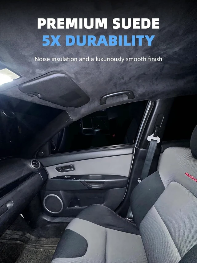 Alt view image 4 of 7 - Black Suede Headliner Fabric - 96" L × 60" W Auto Head Liners, Fabric Tube Packaging with Foam Backing for Cars, Trucks, SUVs, RVs, Boats - Home Repair/DIY Headliner Material