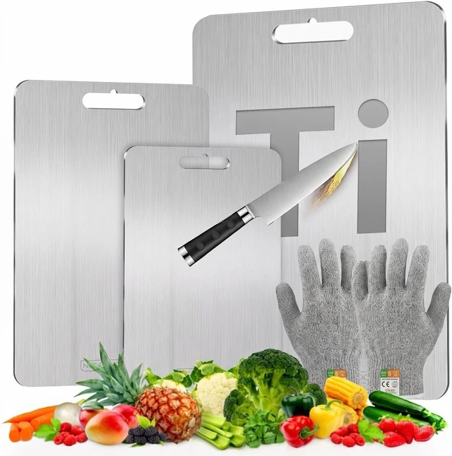 Main image of Titanium Cutting Board Set of 3 with Cut-Resistant Gloves