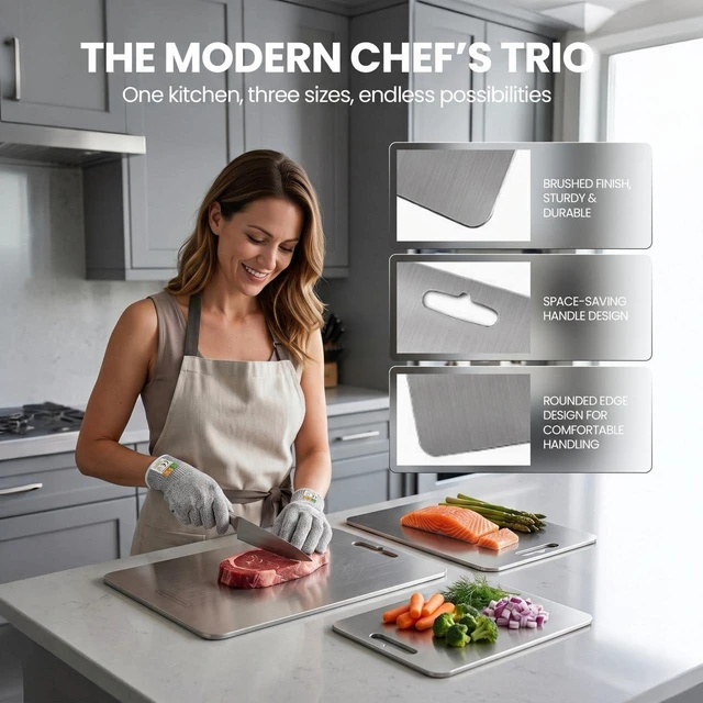 Alt view image 6 of 7 - Titanium Cutting Board Set of 3 with Cut-Resistant Gloves