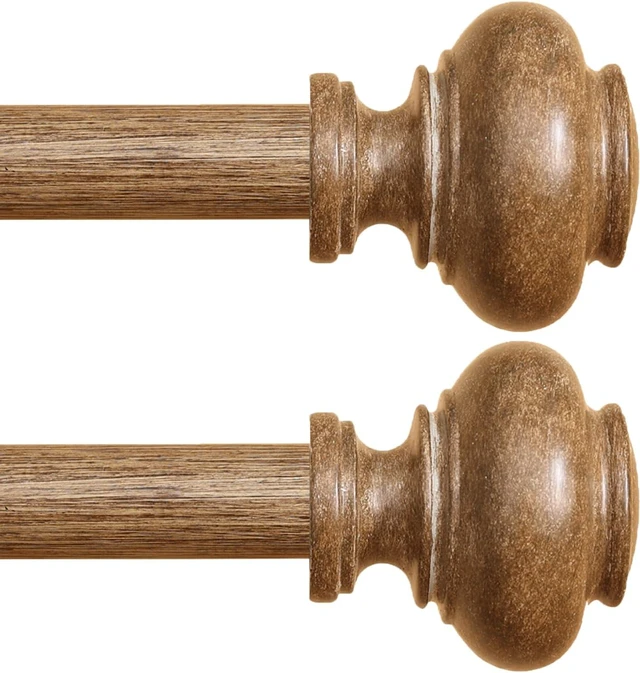 Main image of Wood Curtain Rods for Windows 32 to 45 Inch 2 Pack, 1 Inch Heavy Duty Boho Curtain Rods Adjustable Drapery Rod Decorative Window Rod for Farmhouse Kitchen Bedroom Living Room