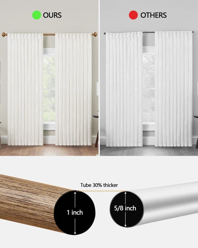 Alt view image 4 of 7 - Wood Curtain Rods for Windows 32 to 45 Inch 2 Pack, 1 Inch Heavy Duty Boho Curtain Rods Adjustable Drapery Rod Decorative Window Rod for Farmhouse Kitchen Bedroom Living Room
