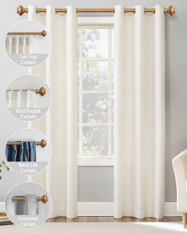 Alt view image 6 of 7 - Wood Curtain Rods for Windows 32 to 45 Inch 2 Pack, 1 Inch Heavy Duty Boho Curtain Rods Adjustable Drapery Rod Decorative Window Rod for Farmhouse Kitchen Bedroom Living Room
