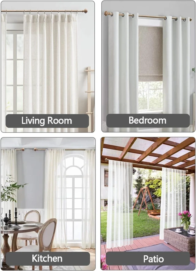 Alt view image 7 of 7 - Wood Curtain Rods for Windows 32 to 45 Inch 2 Pack, 1 Inch Heavy Duty Boho Curtain Rods Adjustable Drapery Rod Decorative Window Rod for Farmhouse Kitchen Bedroom Living Room