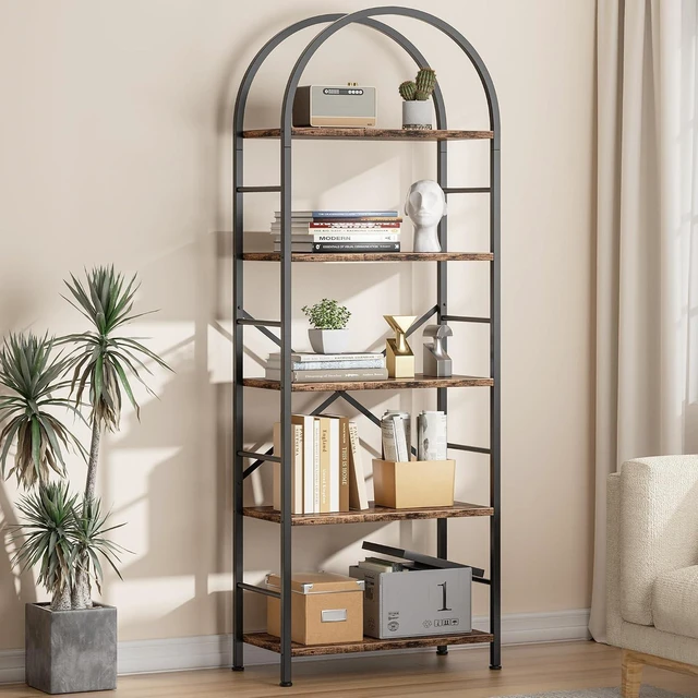 Main image of Arched 5 Tier Bookshelf, Brown Open Storage Bookcase