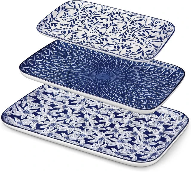 Main image of SELENE Porcelain Serving Platters Set of 3, 16/14/12 Inch