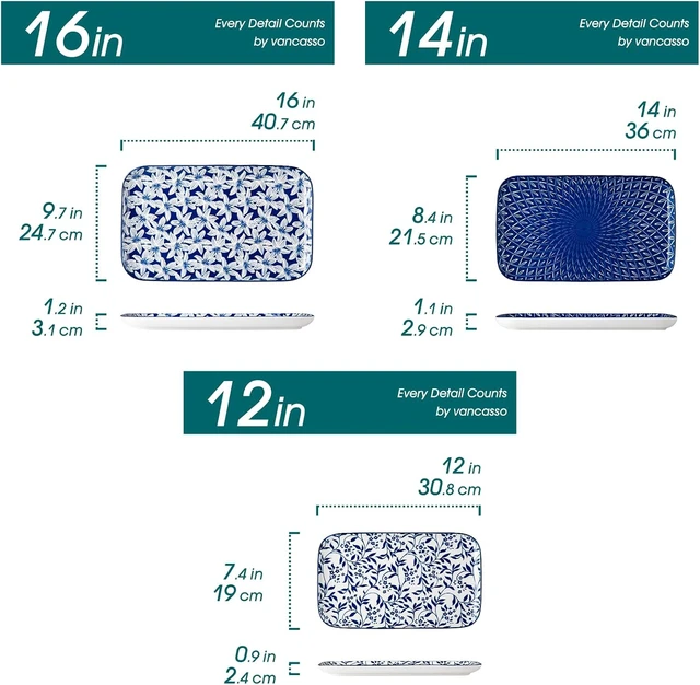 Alt view image 7 of 7 - SELENE Porcelain Serving Platters Set of 3, 16/14/12 Inch