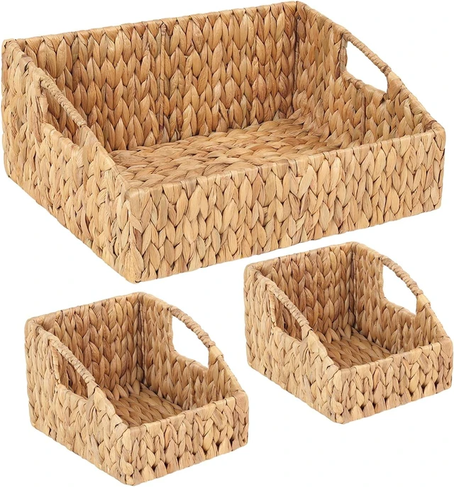 Main image of Set of 3 Handwoven Storage Baskets Decorative Natural Wicker Organizer Bins with Built-in Handles for Bathroom, Kitchen, Pantry, Nursery, Closet, Laundry, Living Room, and Home Use