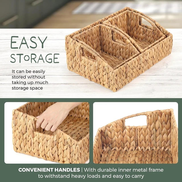 Alt view image 3 of 7 - Set of 3 Handwoven Storage Baskets Decorative Natural Wicker Organizer Bins with Built-in Handles for Bathroom, Kitchen, Pantry, Nursery, Closet, Laundry, Living Room, and Home Use