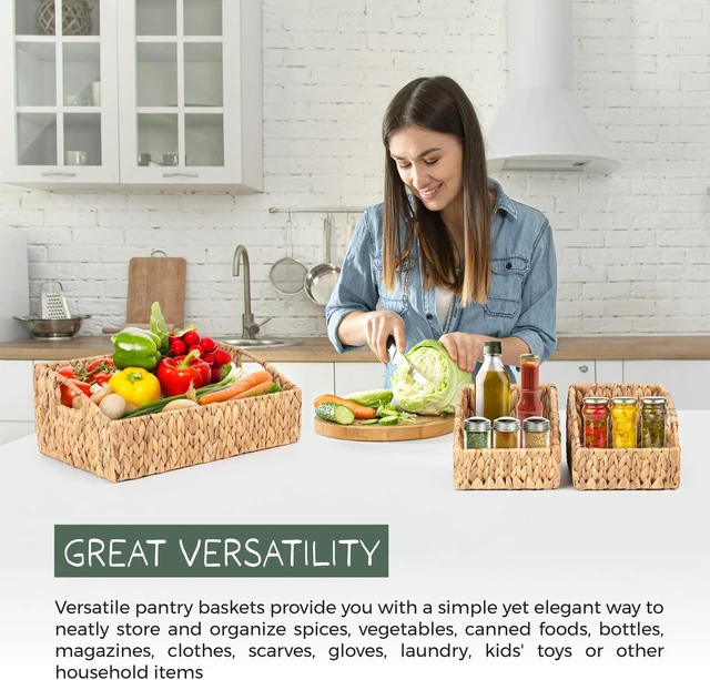 Alt view image 6 of 7 - Set of 3 Handwoven Storage Baskets Decorative Natural Wicker Organizer Bins with Built-in Handles for Bathroom, Kitchen, Pantry, Nursery, Closet, Laundry, Living Room, and Home Use