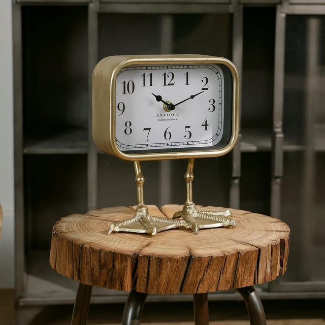 Alt view image 3 of 7 - Vintage Table Top Clock, Cute Duck Paw Silent Shelf Desk Clock Battery Operated, Home Decor for Living Room, Mantel, Bedroom, Bedside - Gold