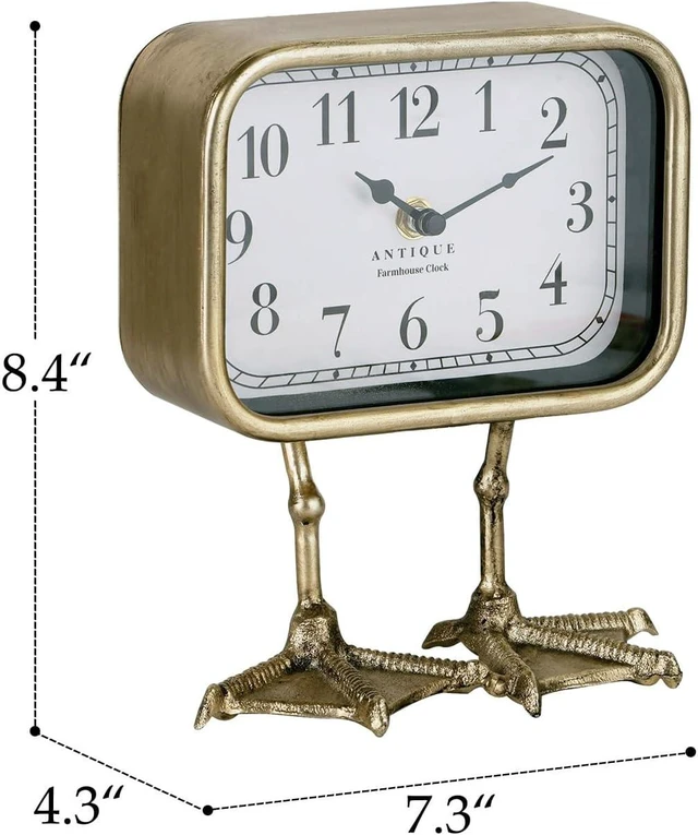 Alt view image 7 of 7 - Vintage Table Top Clock, Cute Duck Paw Silent Shelf Desk Clock Battery Operated, Home Decor for Living Room, Mantel, Bedroom, Bedside - Gold