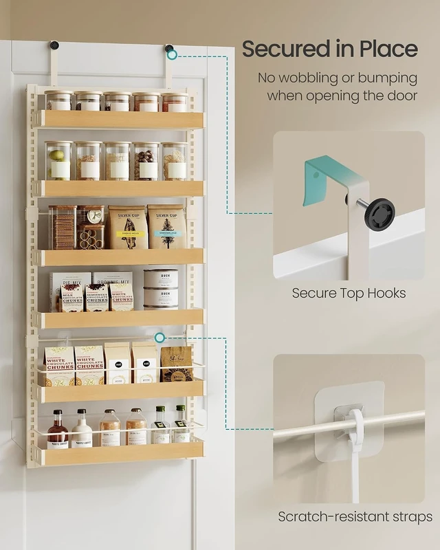 Alt view image 6 of 6 - 6-Tier Over the Door Pantry Organizer, Adjustable Spice Rack