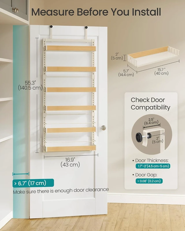 Alt view image 5 of 6 - 6-Tier Over the Door Pantry Organizer, Adjustable Spice Rack