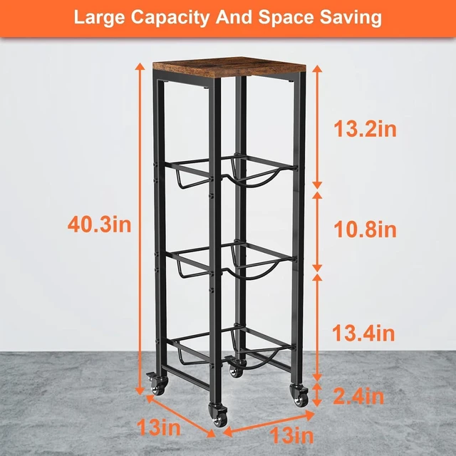 Alt view image 6 of 6 - 5 Gallon Water Bottle Jug Holder 3-Tier Water Bottle Holder Organizer with Lockable Casters Heavy Duty Water Storage Rack Water Dispenser Stand With Wood Top Shelf for Kitchen Office Garage Brown