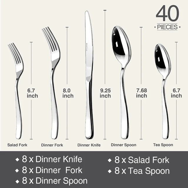 Alt view image 7 of 7 - 18/10 Silverware Set for 8, 40 Piece Stainless Steel Flatware Set Cutlery