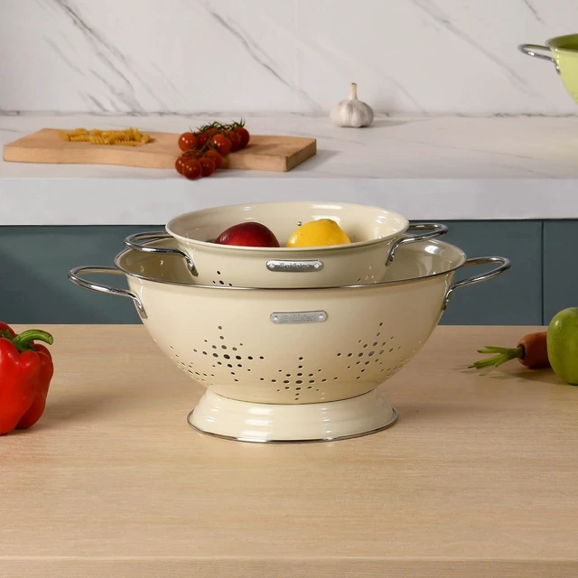 Alt view image 7 of 7 - Metal Colander 2 Pack, Strainer Bowel with Handles 2Qt & 6Qt Powder Coated Solid Ring Base Heavey Duty Kitchen Drainer Basket for Pasta Veggies and Fruits,New Home Apartment Essentials (Almond Cream)