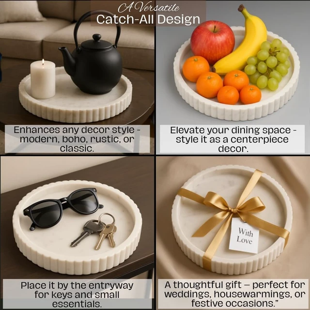 Alt view image 2 of 7 - Handcrafted Marble Round Decorative Tray, Catch-All, 11"