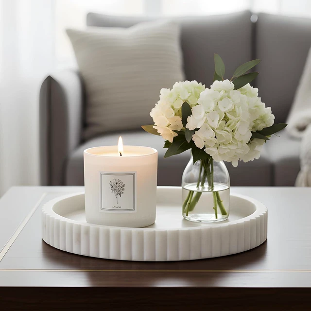 Main image of Handcrafted Marble Round Decorative Tray, Catch-All, 11"