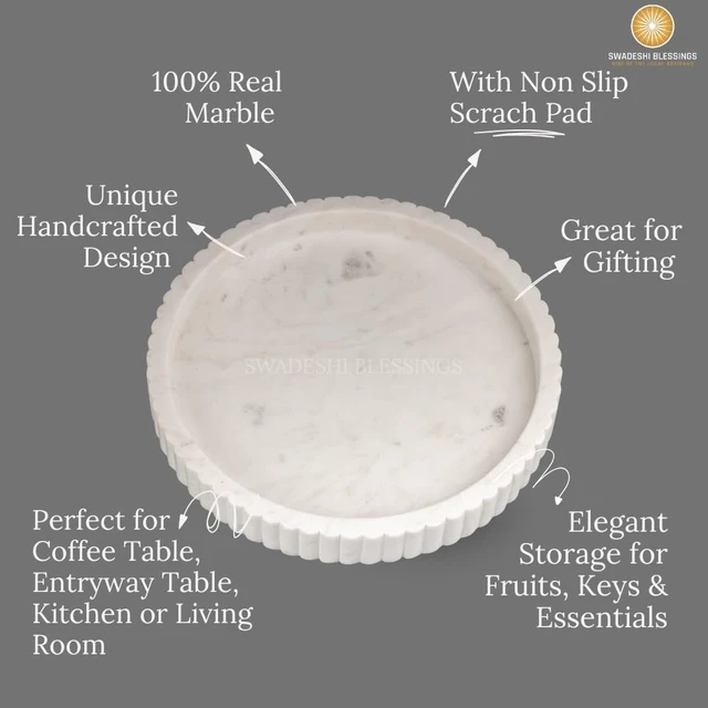 Alt view image 4 of 7 - Handcrafted Marble Round Decorative Tray, Catch-All, 11"