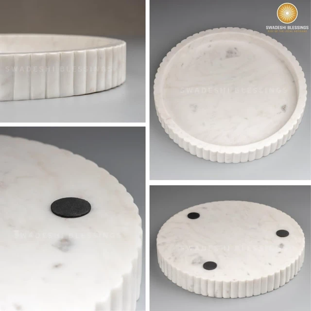 Alt view image 5 of 7 - Handcrafted Marble Round Decorative Tray, Catch-All, 11"